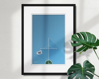 Minimalist Wrigley Field - Ballpark Art Print - Chicago Cubs (W Flag)- Sports Fathers Day Gift