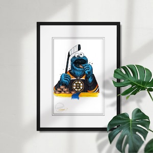 Boston Bruins Cookie Monster Sketch Print - NHL and Sesame Street Licensed Limited Edition Art Wall Decor Poster Print by S. Preston