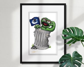 Vancouver Canucks Oscar the Grouch Sketch Print - NHL and Sesame Street Licensed Limited Edition Art Wall Decor Print by S. Preston