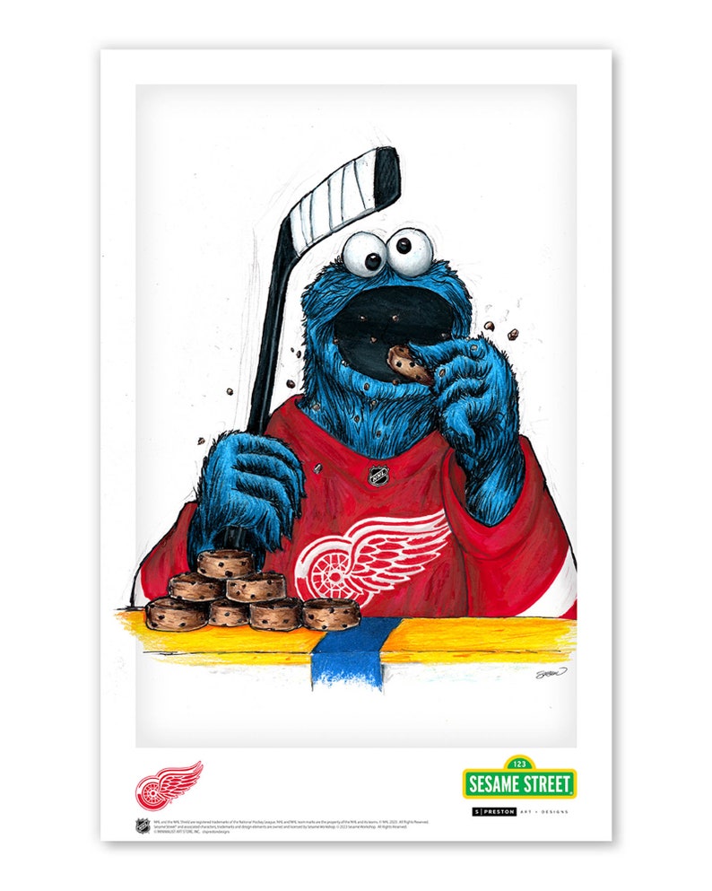 Detroit Red Wings Cookie Monster Sketch Print - NHL and Sesame Street ...