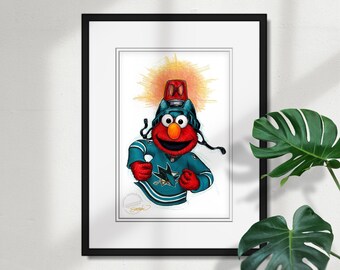 San Jose Sharks Elmo Print - Sesame Street Licensed Limited Edition Art by S. Preston