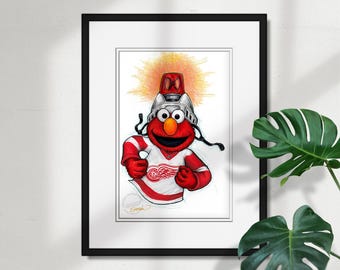 Detroit Red Wings Elmo Print - NHL & Sesame Street Licensed Art by S. Preston