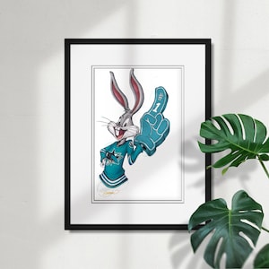 Bugs Bunny San Jose Sharks Sketch Print - NHL and Looney Tunes Licensed Limited Edition Art Wall Decor Poster Print by S. Preston