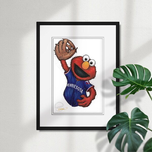 Minnesota Twins Elmo Sketch Print - MLB and Sesame Street Licensed Limited Edition Art Wall Decor Poster Print by S. Preston