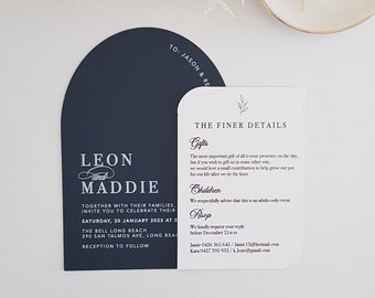 White ink  arch Wedding Invitation with white envelope Modern Calligraphy Minimalist custom shape - SAMPLE