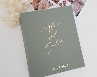 Álbum de fotos personalizado de lino de 4 x 6 pulgadas Álbum de fotos personalizado de 120 bolsillos Álbum de fotos de compromiso / boda con estampado dorado
