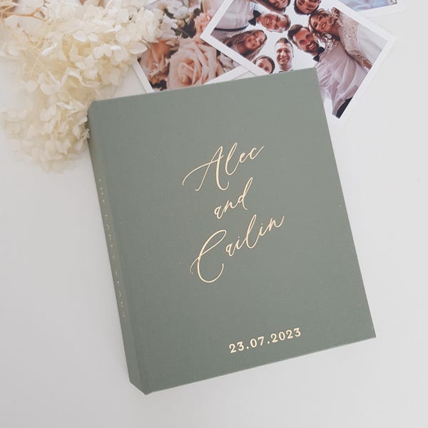 Personalised Slip in Linen 4x6 inch Photo album Customised 120 Pockets Photo Album engagement | Wedding Photo Album gold foiling