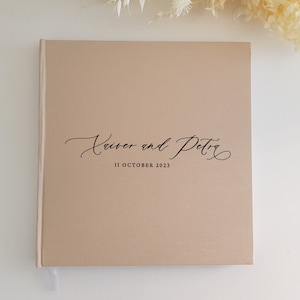 SQ2 Personalised Linen Wedding Guest book SQUARE | Engagement party | Journal | Photo Album | Linen  wedding gift | Scrapbook | Couples |