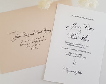 Wedding Invitation with matching white envelope Modern Calligraphy Arch Minimalist - SAMPLE