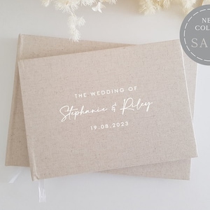 GB15 Libro degli ospiti personalizzato in lino per matrimonio / Fatto su misura / Fidanzamento / Diario / Album fotografico / lino / Regalo / pagine bianche salvia