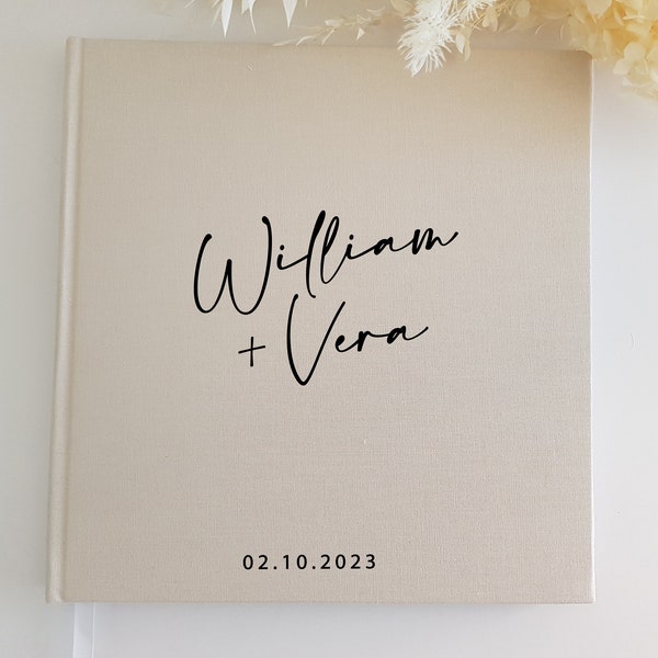 SQ6 Personalised Linen Wedding Guest book SQUARE | Engagement party | Journal | Photo Album | Linen  wedding gift | Scrapbook | Couples |