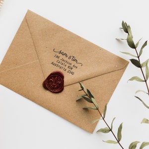 Return Address Name Stamp Custom Made Personalised Calligraphy Self Inking Rubber Stamp 5cm x 3.5cm DIY Wedding Invitation Envelopes image 3