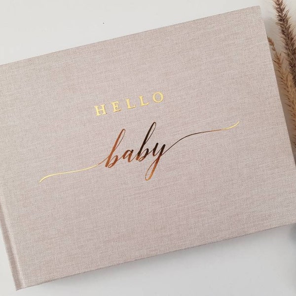 Custom Made hello baby Linen guest book Hardcover Fabric Luxe Album Photo Booth Signing Book fabric material hessian baby book memory