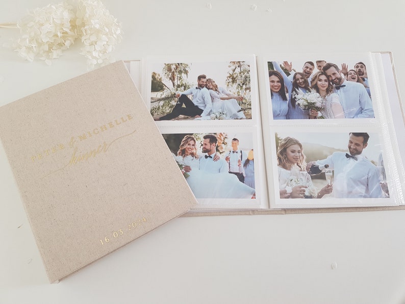 SI120 Personalised Linen Hardcover 4x6 inch Photo album Customised 120 Pockets Photo Album engagement | Wedding Photo Album | slip in