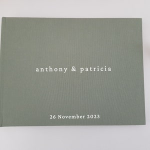 GB3.1 Personalised Wedding Linen Guest book | Custom Made | Engagement | Journal | Photo Album | sage blank pages | Gift | Scrap book |