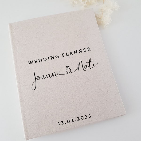 WP1 Personalised Linen Wedding Planner | Customised Gift | Engagement gift | Journal | scrap book | wedding planner | bridesmaid gift ring