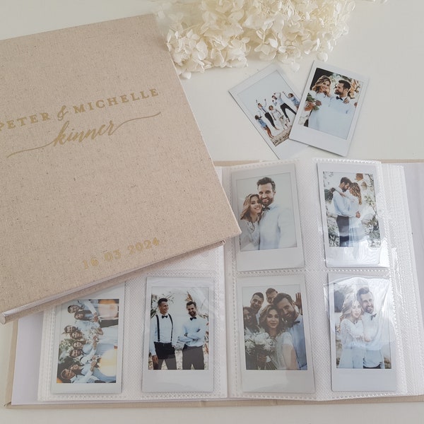 POL256 Personalised Linen Hardcover Photo album fits Mini Customised 256 Pockets Photo Album Wedding Album Engagement Party Couple Gift
