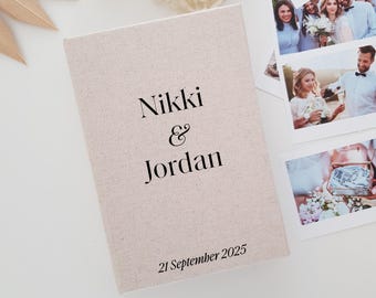 Personalised Linen Photo album fits WIDE Instax polaroid album  Customised photo album memory Wedding Engagement Gift Photo Booth Guest Book