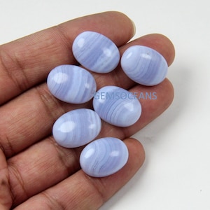 Cabochão oval de ágata azul rendada, lote de alta qualidade, oval de ágata azul rendada, pedra preciosa, ágata azul com faixas, 15x20 mm, cabos para joias de enrolamento de arame, 1 peça
