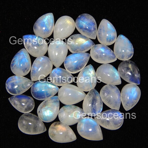 5x7 mm Pear Rainbow Moonstone Cabochon Loose Gemstone Wholesale Lot 20 pcs