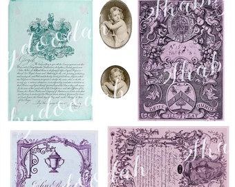 8 Pg VICTORIAN EPHEMERA PIECES Set 6 Vintage Ephemera  Stamps Postcards Tickets Tags Journaling Cards Junk Journal Printable Journals