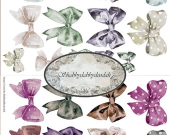 NEUTRALS BOWS Set  -  7 Page Shabby Chic Bows Ribbon - Vintage Junk Journal Themed Digital Printable ephemera Tickets Ephemera