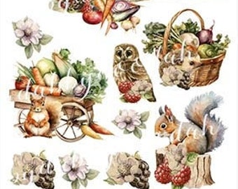 8 Pg AUTUMN HARVEST Autumn Themed Fussy Cuts Journaling Cards Junk Journal Printable - Card Making Ephemera fun Labels Tags Complete Set