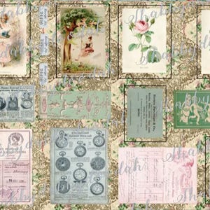 9 Page VINTAGE DESK 2nd Edition TOPPERS & Journal Cards Vintage Themed Die Cuts Digital Printable Tickets Ephemera Junk Journal