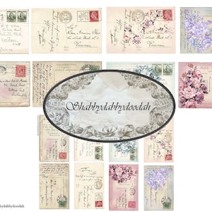 3 pg simples e decorado vintage postcartds papelada diário cartões lixo diário imprimível-cartão fazendo efêmeras etiquetas divertidas conjunto