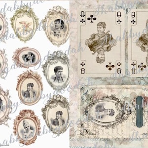 15 Pg LINDAS MULHERES EFEMERAS Vintage Temático Die Cuts Digital Printable papelada Tickets Ephemera Victorian Junk Journal Framed