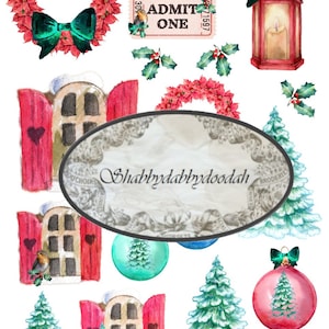 7 Pg CANDIED CHRISTMAS Themed Fussy Cuts Cartões de registro Junk Journal Imprimíveis - Etiquetas para itens efêmeros para fazer cartões Conjunto completo