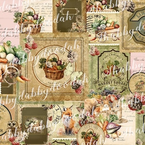 20 Pg COSECHA DE OTOÑO - COSECHA Papeles vintage temáticos y naturaleza floral Impresión digital Páginas de fondo Tarjetas de diario Imprimibles basura