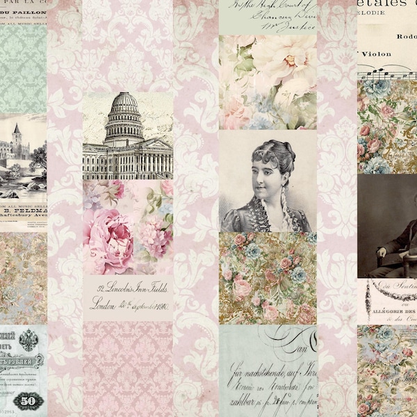 11 Page VINTAGE EDGE SNIPPET  Set 2 Strips Die Cuts Embellishment Digital Printable ephemera paperwork Tickets Ephemera Antique Junk Journal