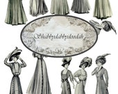 3 Page Edwardian Lady FUSSY CUTS Vintage Set of Ladies Embellishment Digital Victorian Printable Cameo ephemera paperwork Tickets Ephemera