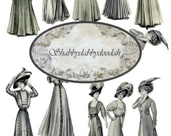 3 Page Edwardian Lady FUSSY CUTS Vintage  Set of Ladies Embellishment Digital Victorian Printable Cameo ephemera paperwork Tickets Ephemera