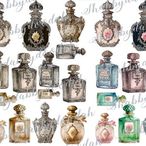 15 Page VINTAGE Perfume BOTTLES & JOURNAL Cards Vintage Themed Die Cuts French Paris Digital Printable ephemera Ephemera Junk Journal