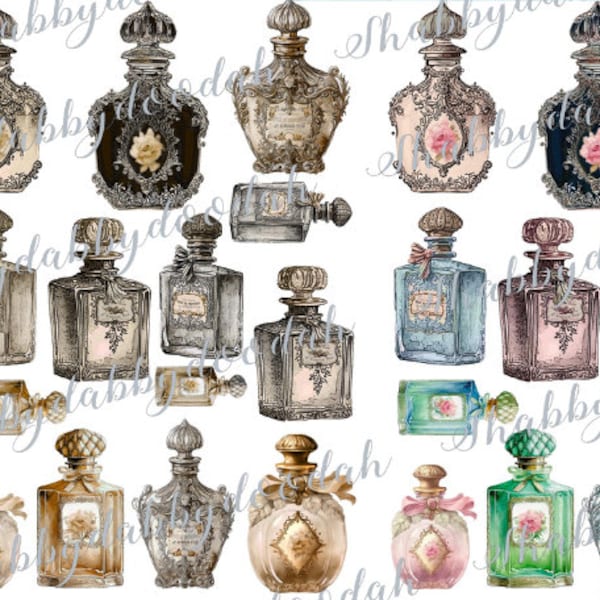 15 Page VINTAGE Perfume BOTTLES & JOURNAL Cards Vintage Themed Die Cuts French Paris Digital Printable ephemera Ephemera Junk Journal