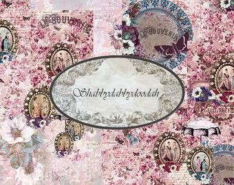 12 pg CLARIDGES Floral Themed Digital Print Background Pages Pink Flowers Journaing Cards Junk Journal Printable Pink