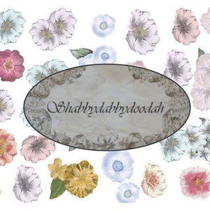 FIORI FAVOLOSI 24 pagine a tema vintage DIGITALE fustellato set di fiori per diari spazzatura cartoline documenti effimeri biglietti Ephemera