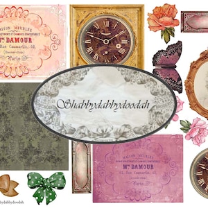 Conjunto de pacote de bolso perfeito com 5 cartões, envelopes e etiquetas, cortes exigentes - flores, cortes exigentes, temas vintage, papelada, ingressos, jardim de rosas, rosa