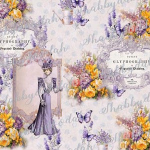 35 pg Lovely LAVENDER Collection Vintage Background Pages Themed Digital Print Purple Lilac Floral Junk Journal Printable Paperwork