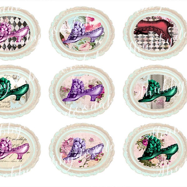 11 Pg Shoes Set 2 Vintage Style SHOES IMAGES + 5  Pages Fussy Cuts Roses Journal Cards ephemera Shoe Cinderella Art Journal Background Pages