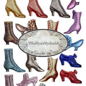 SHABBY CHIC Shoes Set 1  2 Page Shabby Chic Parasols - Vintage Junk Journal Themed Digital Printable ephemera Tickets Ephemera