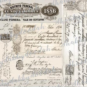 Peut inclure: Un document vintage avec du texte manuscrit &agrave; l'encre noire sur un fond de papier cr&egrave;me. Le document est intitul&eacute; "Distrito Federal de Cundinamarca" et comprend l'ann&eacute;e "1886". Le texte comprend les mots "Clase Primera Vale 20 Centavos" et "Ano Fiscal".