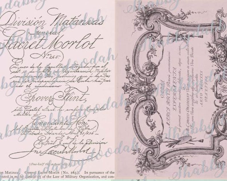 Peut inclure: Un document vintage avec des bordures orn&eacute;es et du texte en &eacute;criture cursive. Le document est intitul&eacute; "Division Matanzas G&eacute;n&eacute;ral Lacret Morlot N. 265." Le texte comprend les noms "Grover Flint" et "Komandante Hor." et la date "Avril 20/1896."