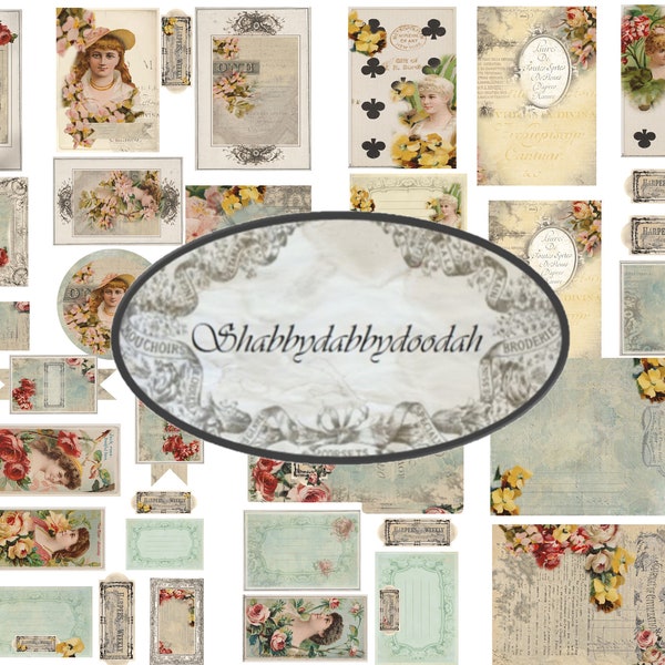 6 Pg FLORENTINE Vintage Ephemera Set Romantic Roses Tickets Tags Journaling Cards Junk Journal Printable Journals Card Making