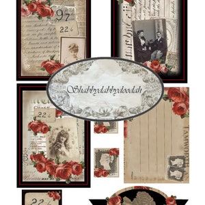 VICTORIAN PARLOUR 6 Pg Vintage Ephemera Set Delicate Pink Roses Tags Journaling Cards Junk Journal Printable Journals Card Making image 2