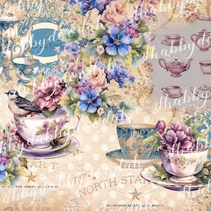 35 pg The VINTAGE TEA COLLECTION Vintage Background Pages Themed Digital Print Pink Journaing Cards Junk Journal Printable tea Teacup