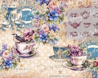 35 pg The VINTAGE TEA COLLECTION Vintage Background Pages Themed Digital Print Pink Journaing Cards Junk Journal Printable tea Teacup