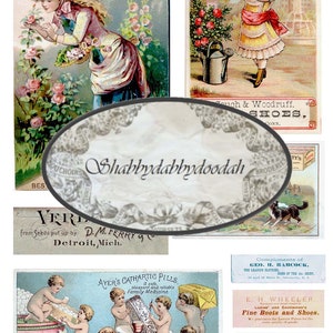 11 Pg VICTORIAN EPHEMERA PIECES Set 3 vintage Ephemera Timbres Cartes postales Billets Étiquettes Cartes de journalisation Junk Journal Journaux imprimables